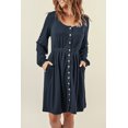 thumbnail image 4 of ABPHQTO Vestido de manga larga de cintura alta con botones azul oscuro para mujer, 4 of 5