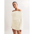 thumbnail image 4 of Women'S Off Shoulder Mini Skirt Bodycon Long Sleeve Crochet Out Going Mesh Elegant Sweater Dress  L, 4 of 5