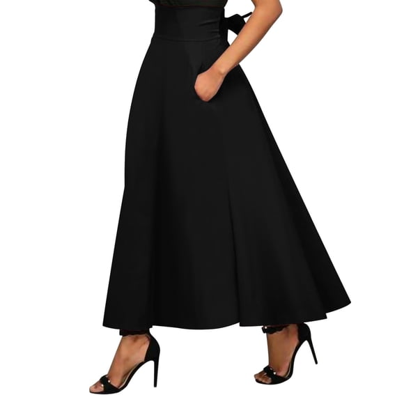 Ersazi Engagement Dresses for Women on Clearance Women Fashion Casual Solid Color Bandage High Waist Skirt Black Xxl