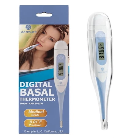 Amplim Digital Basal Thermometer, Medical Grade Accurate BBT for Ovulation Tracking, 1/100th Degree High Precision Fertility Prediction, 60-Sec Read, Memory Recall, Flexible Waterproof Tip – Blue