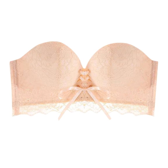 Gkeoshab Sports Bras for Women Women's Smooth Cotton T-Shirt Bra Magic Non-Slip Drawstrings Push Up Lace Bra Strapless Drawstring Bandeau T-Shirt Bra