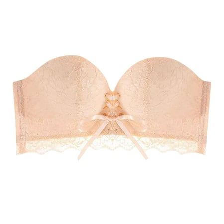 

Pgeraug bras for women Magic Non-Slip Drawstrings Push Up Lace Bra Strapless Drawstring Bandeau underwear women Beige 75B
