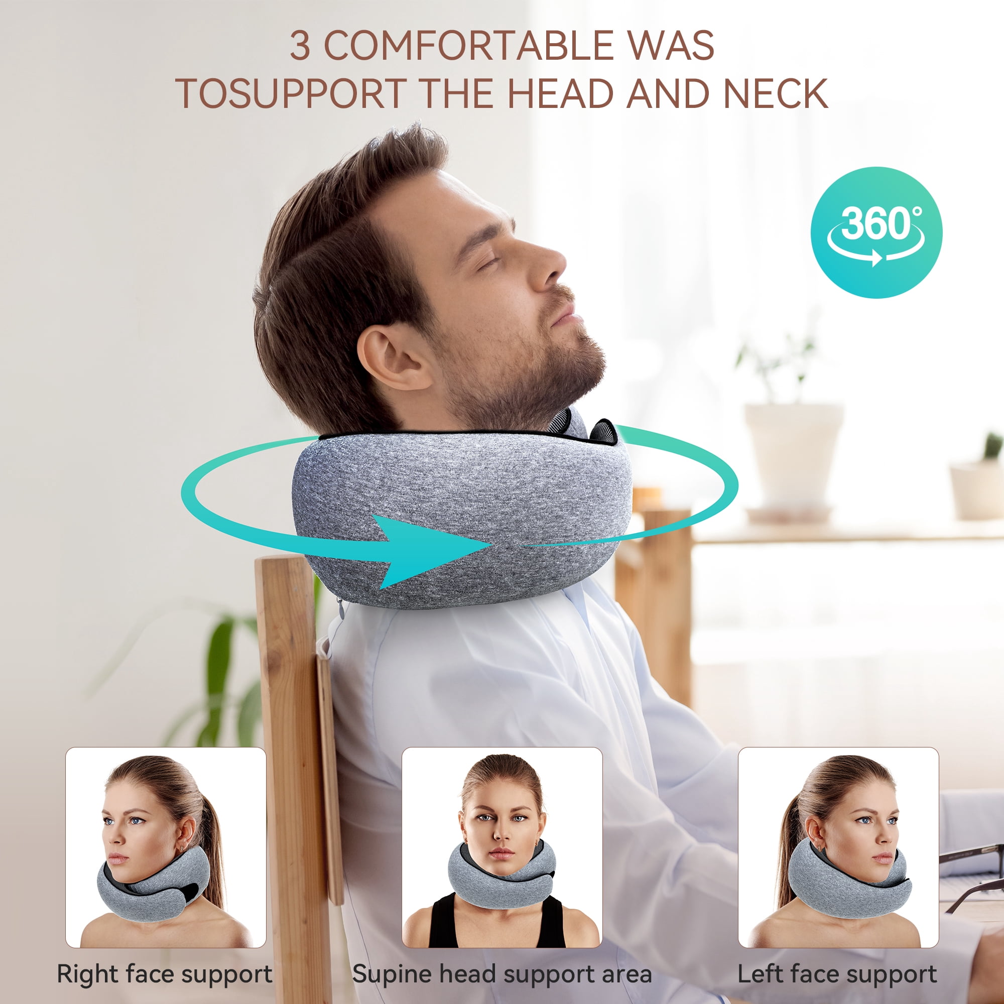 PERRYHOME Travel Pillows,2025 New Neck Pillow Airplane,Travel Neck Pillow Memory Foam Lightweight Pillows for Traveling for Sleeping on Airplanes,Offices and Cars(Gray)