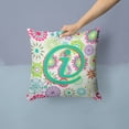 thumbnail image 2 of Letter I Flowers Pink Teal Green Initial Fabric Decorative Pillow, 2 of 4