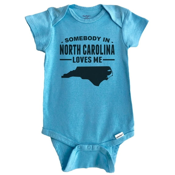 Somebody In North Carolina Loves Me Baby Bodysuit - North Carolina Baby Bodysuit (Blue), 0-3 Months