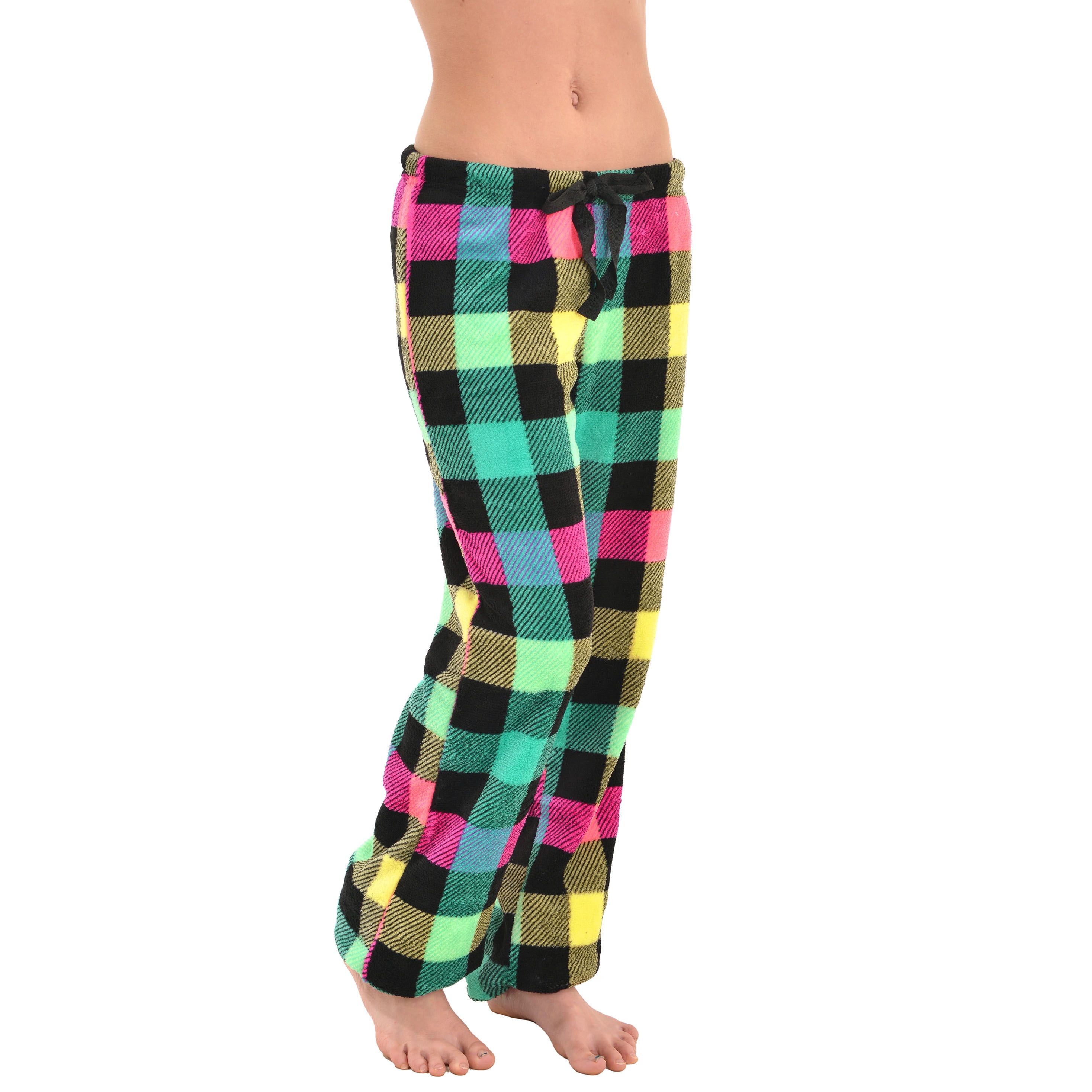 Womens Plaid Fleece Plaid Pajama Pants 
