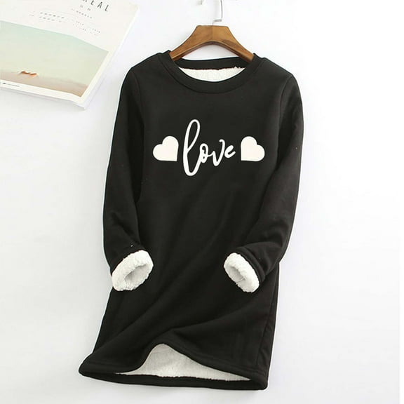 Titcea Fleece Pullover Women Fashion Print Thermal Long Sleeve Crew Neck Sweatshirts Comfort Warm Soft Casual Tops