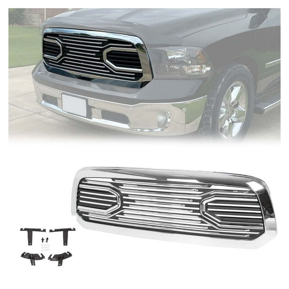 WaiRitoday Compatible with 2013-2018 Dodge Ram 1500 Front Bumper Grille Chrome Grill Big Horn Style