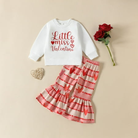 

Ganfancp Toddler Girls Adorable Heart Letter Print Ruffle Pants Suit – Soft Fabric Cozy Fit Perfect for Special Occasions 6M-4Y Clearance