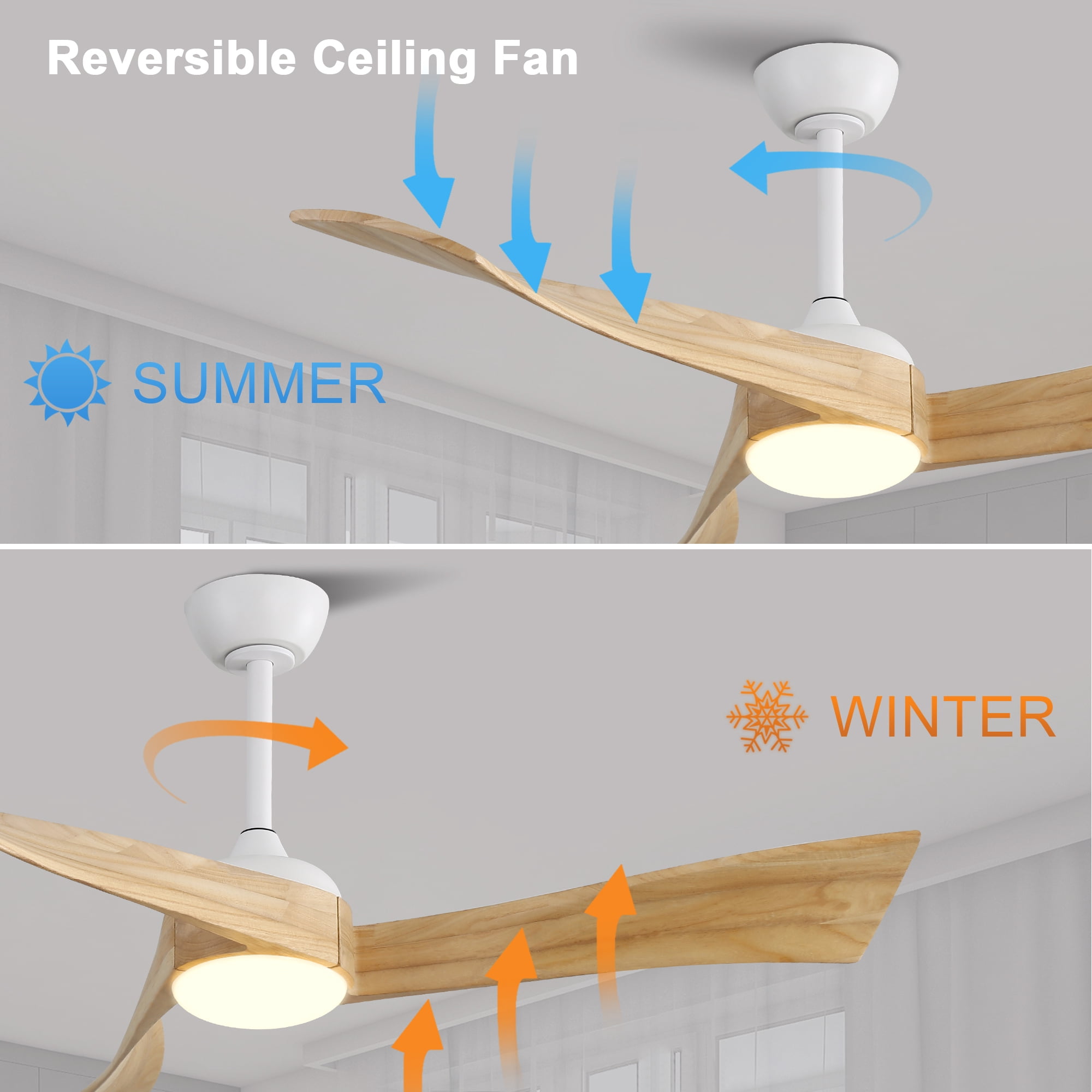 Miniyam 52 Inch Ceiling Fan with Lights & Remote Control, Reversible and Silent DC motor Perfect for Bedroom, Living Room, Light Brown