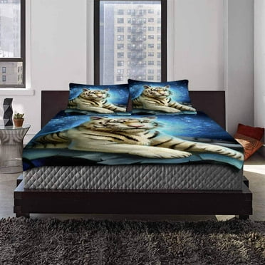 FMSHPON 3 Piece Bedding Set Tiger Twin Size Duvet Cover with 2 Pillowcase for Home Bedding Room Decoration