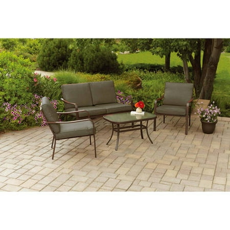 Mainstays Stanton Cushioned 4-Piece Outdoor Patio Conversation Set, Brown