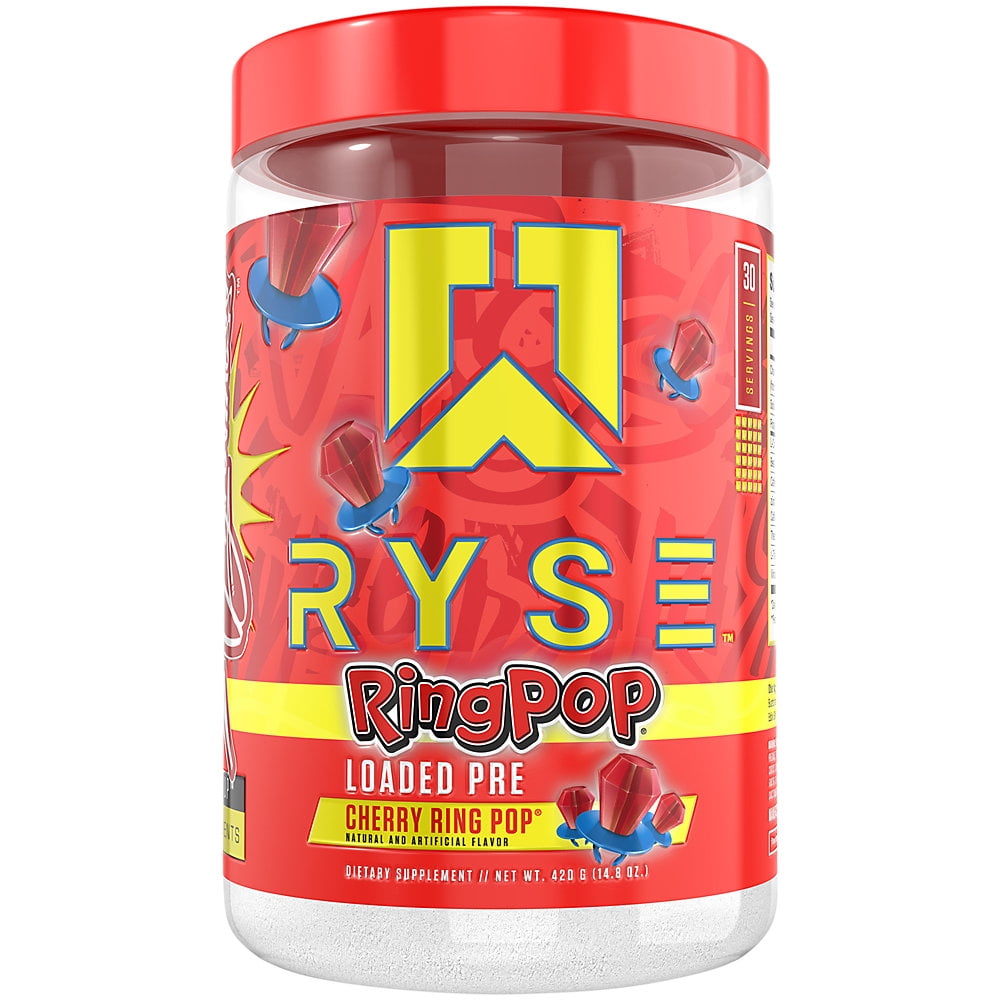 Ryse Up Supplements Loaded Pre-Workout Powder Official Ring Pop Cherry Flavor | Fuel Your Greatness, Pump, Energy Strength, 438 Gram (Pack of 1)