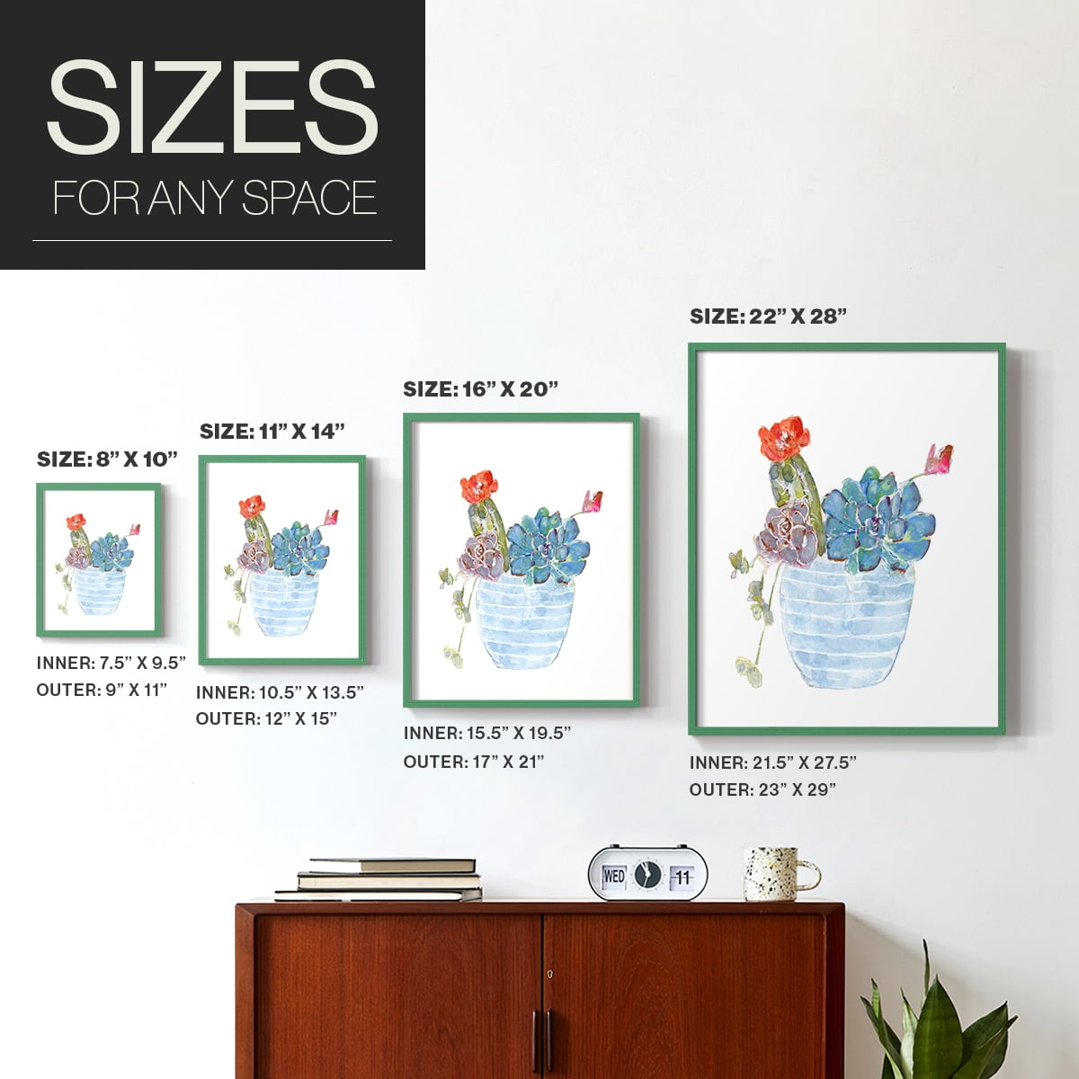 Cactus and Succulent Blooms I Framed Print in Green Solid Wood Framed Print No Nail Hanging