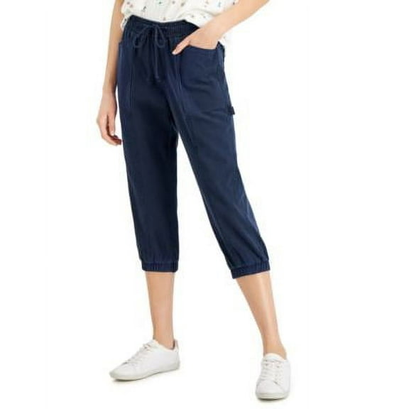 Style & Co Womens Twill Cropped Utility Pants Industrial Blue L