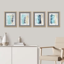 PixonSign Framed Wall Art Pastel Watercolor Blue, Teal, Yellow Paint Stroke Collage Inspired Illustrations Posters, Set of 4 Abstract Geometric Canvas Prints for Home Decor - 11"x14" Natural