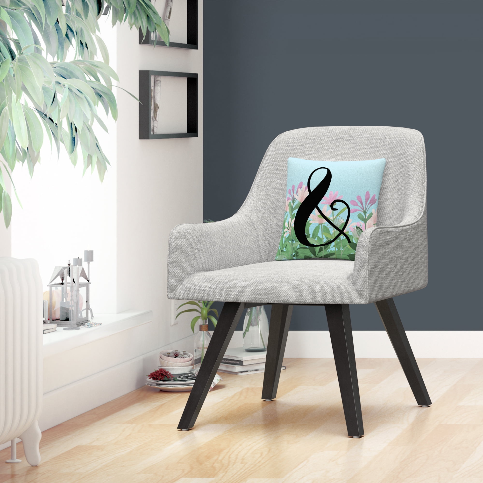 Pink Floral Garden Letter Illustration Ampersand By Abc 16 X 16 Decorative Throw Pillow