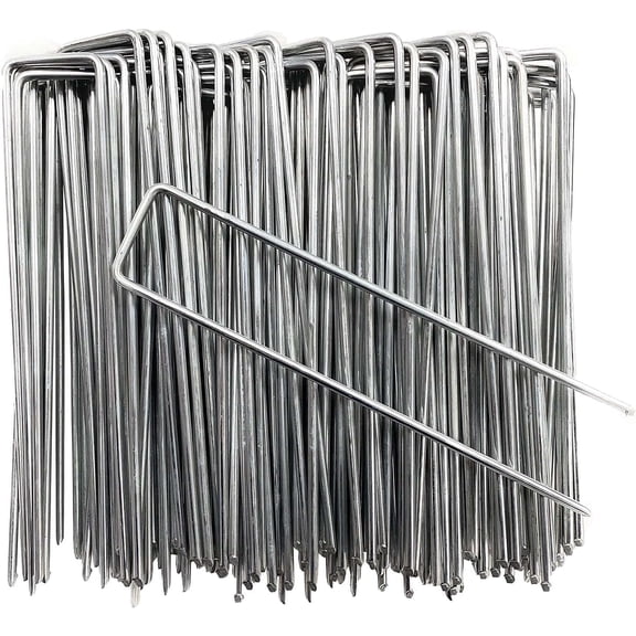 HuiJuMei 50 Pack Garden Landscape Staples, 6 Inch 11 Gauge Galvanized Garden Stakes Ground U Shaped Landscape Pins to Secure Lawn Fabrics Weed Barrier Covers Ground Cover and Landscaping