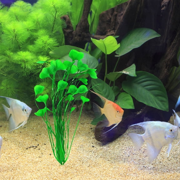YYKihy 11 Inch Assorted Color Aquarium Plastic Plant Decoration With Ceramic Base 6 Piece
