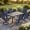 Black Table-Blue Chairs, variant on Vicllax 7Piece Outdoor Patio Dining Set, 63 Inch Rectangle Table with Umbrella Hole and All-Weather Patio Swivel Chairs set of 6, Black Table and Blue Chairs