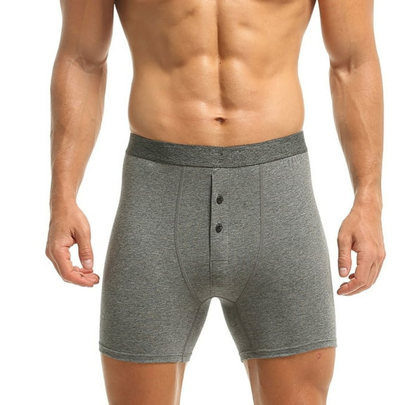 Men's Soft Boxers with Button Fly Breathable and Comfortable Solid Color Underwear for Daily Wear(Gray,5XL)