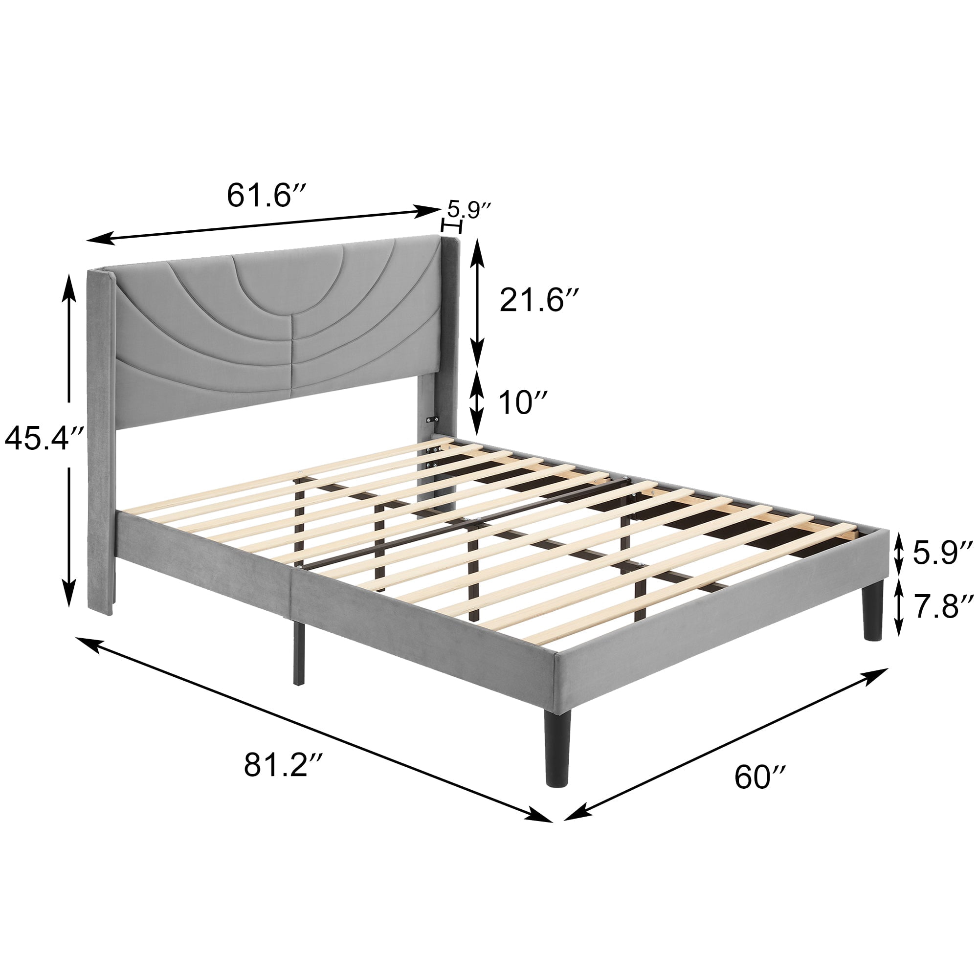 VECELO Upholstered Platform Queen Bed Frame with Fabric Headboard,Wooden Slats Support/No Box Spring Needed/Mattress Foundation,Dark Gray