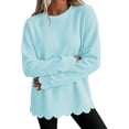 thumbnail image 2 of Women's Waffle Knit Crew Neck Long Sleeve Pullover Tops, Scalloped Hem & Scallop Cuffs Design, Loose Fit Casual Sweatshirt, Solid Color Fall Tunic Shirts for Women Light Blue L, 2 of 5