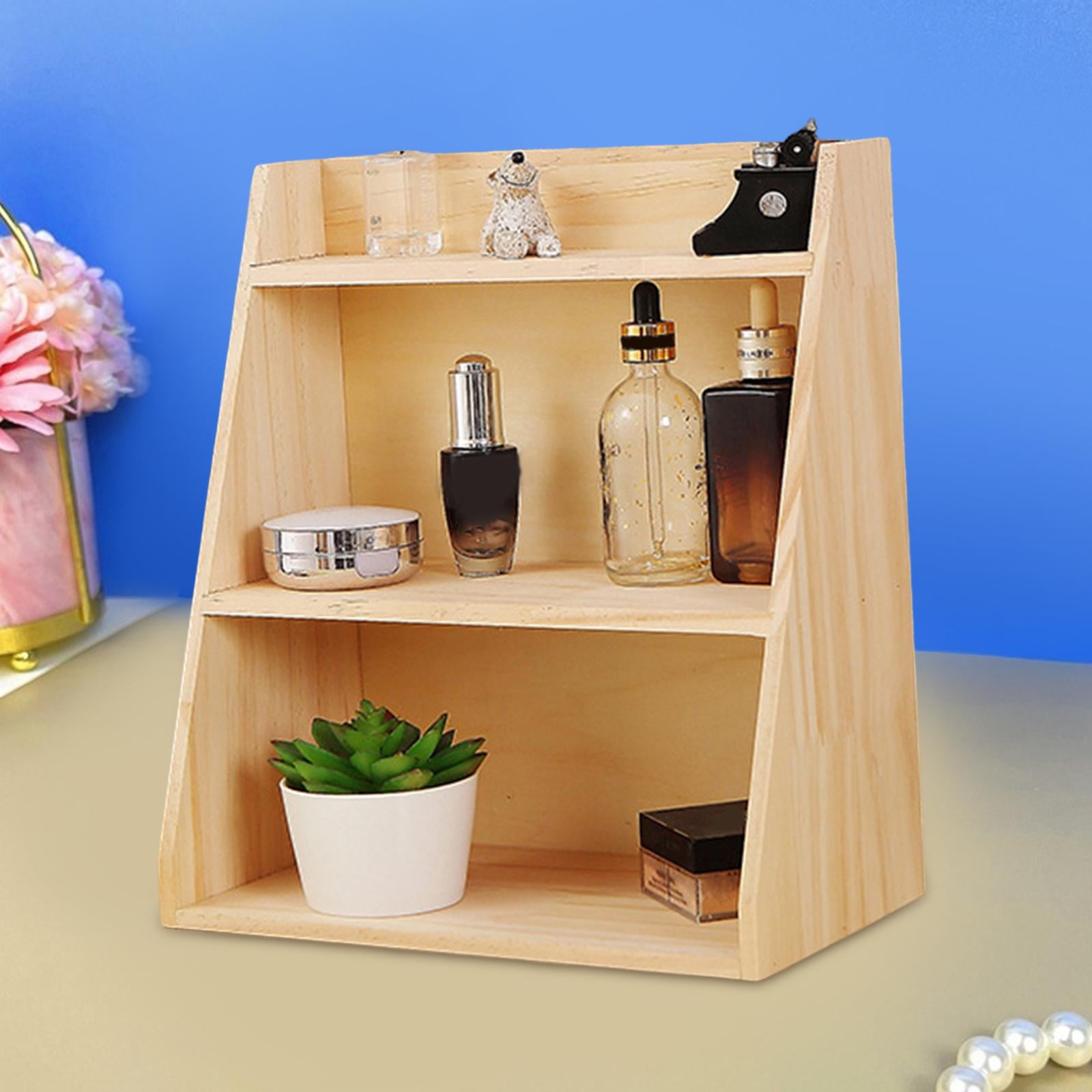 Wood Storage Shelves 3 Tier Durable Makeup Holder Practical Desk Organizer Office Desk Wooden Organizer Stationery Box for Tabletop Drawer