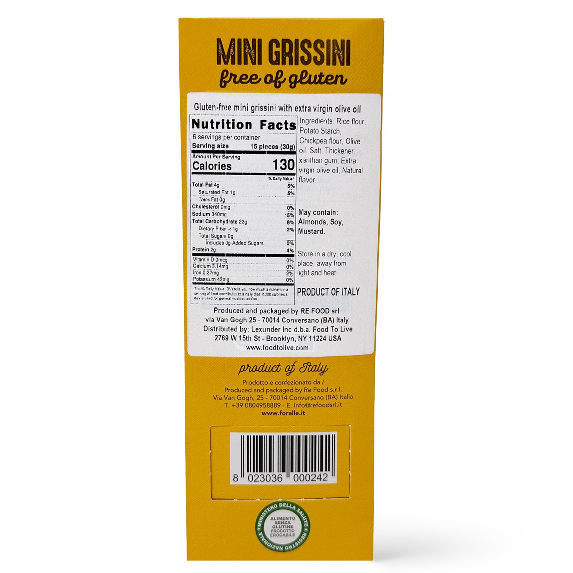 For Alle Gluten Free Mini Grissini with Extra Virgin Olive Oil, 6x1.05 oz (6.34 oz) – Traditional Italian Pugliese Snack. Oven-Baked. Vegan. Cholesterol-Free. (Pack of 9)