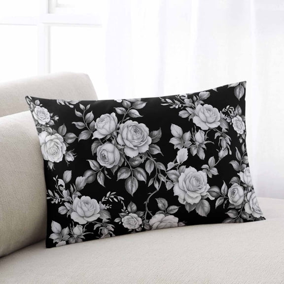 Black Rose Standard Size Pillow Cover,Pillowcase Protectors with Zipper,Breathable Decorative Throw Pillow Case Cover,Vintage Pastoral Botanical Floral Leaves Vines Pillow Shams for Couch 20x26Inch
