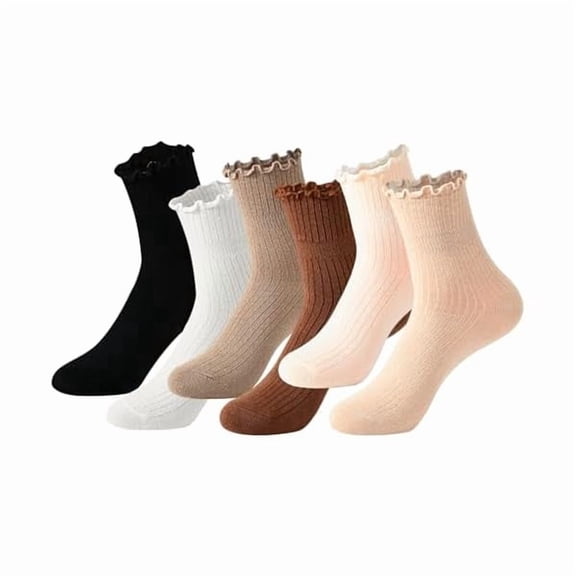 Eryueer 6 Pairs Ruffle Socks Woman Cute Frilly Ankle Socks for women girls