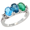 thumbnail image 1 of 10K White Gold Natural Swiss Blue Topaz, London Blue Topaz & Emerald Ring 3-Stone Oval 7x5 mm Diamond Accent, sizes 5 - 10, 1 of 2