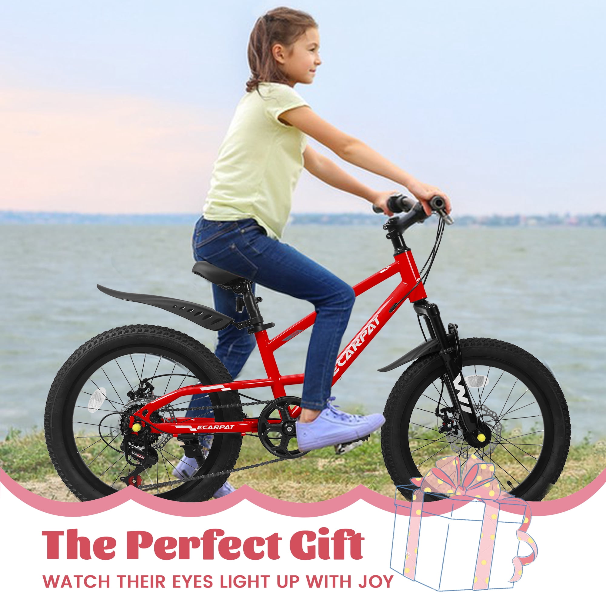 20" Mountain Bike, 7-Speed with Durable Steel Frame & Front Suspension - Red