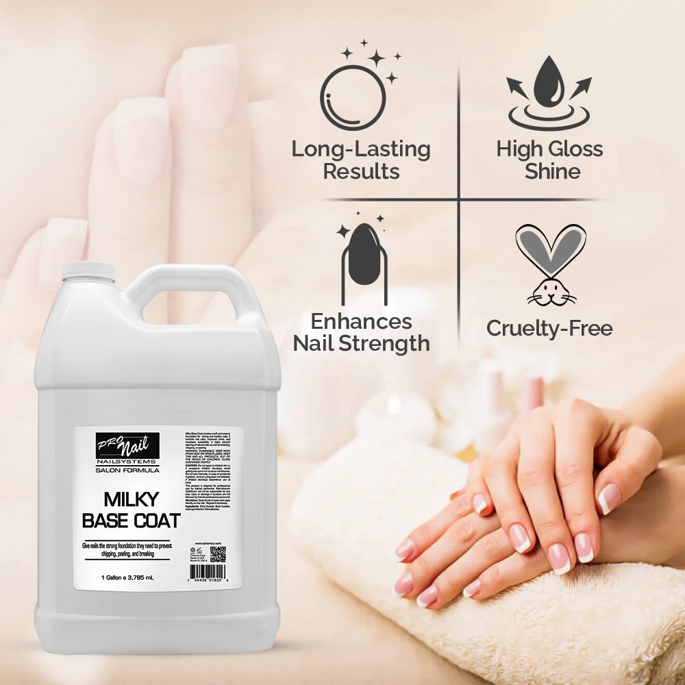 PRONAIL - Milky Base Coat for Nail Polish, 128 Oz - Professional Strength, Long Lasting, Manicure and Pedicure, Nail Strengthener, Hardener, Prevents Chipping - Fast Dry, Bulk Refill Gallon