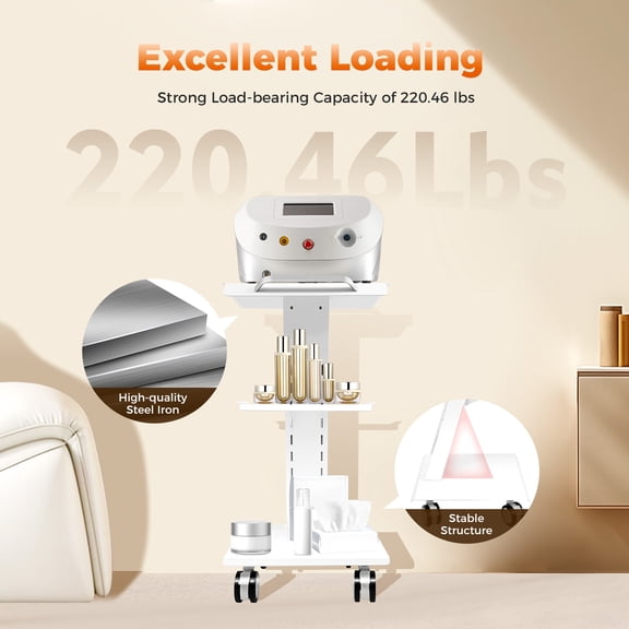 Multi-Function Lab Trolley Cart, 3 Tier Rolling Cart with Sockets, Instrument Tray Rolling Clinic Cart