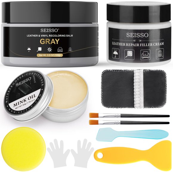 Kit de reparación de piel SEISSO para muebles, color gris, vinilo