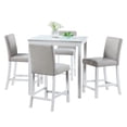 thumbnail image 2 of GZXS Compact 5-Piece Counter Height Table Set, 34.5" Square Kitchen Table with 4 Upholstered Chairs, Space-Saving Dining Set for Apartment/Home Office (White+Light Gray), 2 of 8