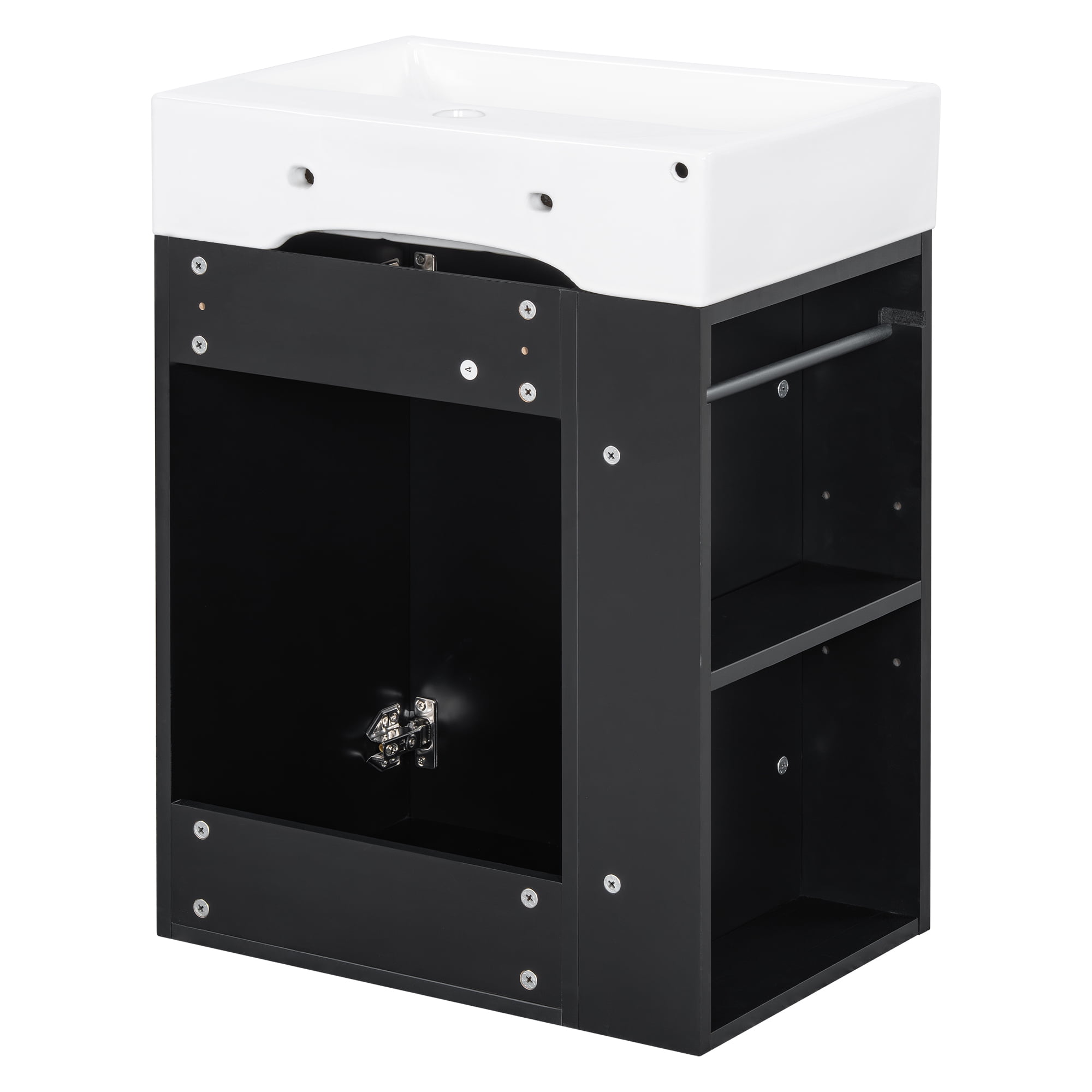 Aukfa 20"Bathroom Vanity with Ceramic Sink, Floating Bathroom Vanity,Side Storage Shelves, Towel Bar & Diamond Door Design, Black