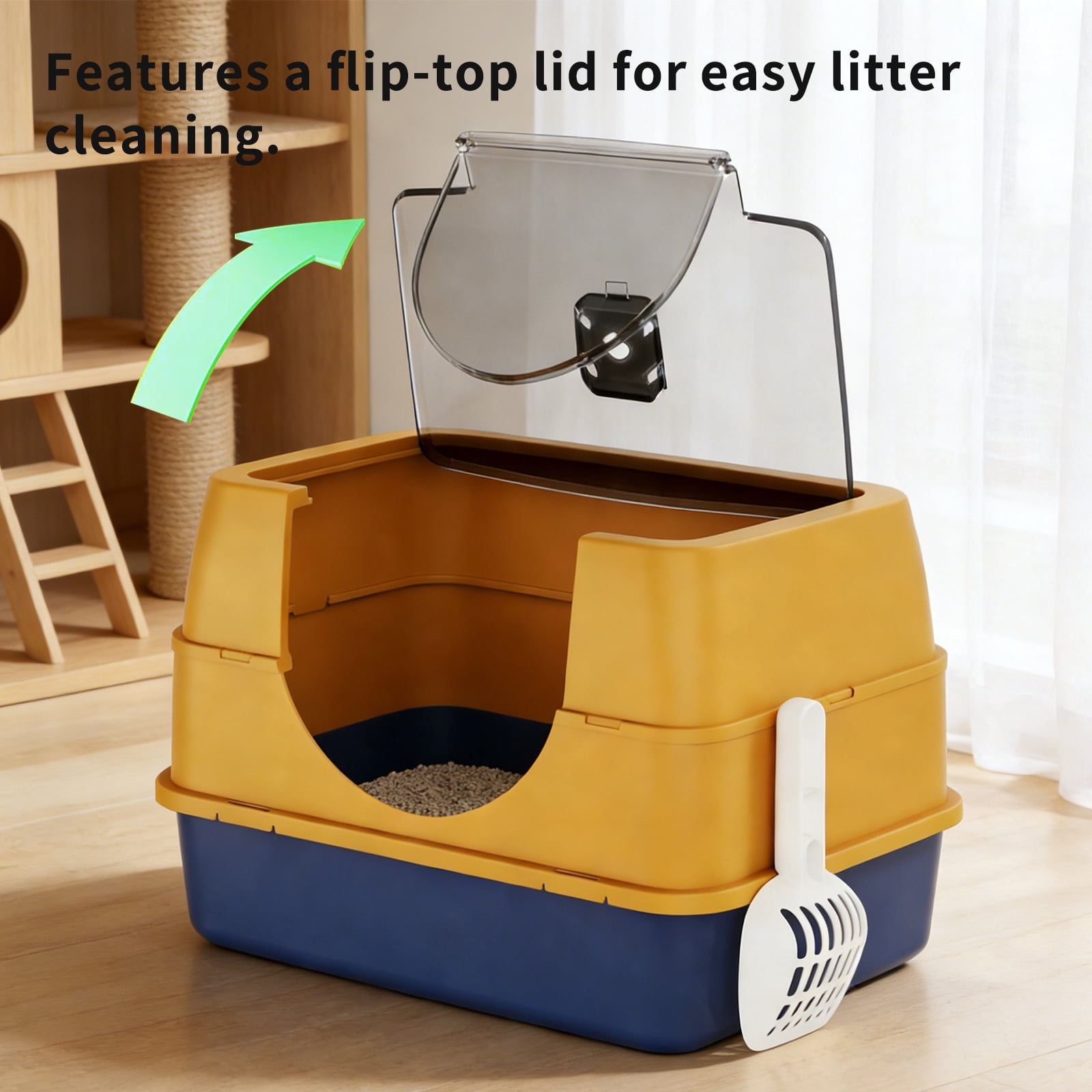 Enclosed Cat Litter Box with Scoop, Side Entry Cat Litterbox for Kitty & Multi-Cat, Anti-Leakage, Non-Sticky (Orange)