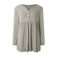 thumbnail image 6 of gakvov Plus Size Fall Tops For Women V Neck Button Pleated Blouses Pullover Shirt Solid Color Long Sleeve Top, 6 of 6