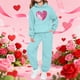 thumbnail image 1 of Conjunto de sudadera con capucha de manga larga para niños con estampado en forma de corazón y pantalones deportivos con lazo en las piernas, conjunto deportivo informal de dos piezas para niños, poli, 1 of 5