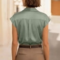 thumbnail image 5 of Endives Women's Satin Shirt Elegant Short Sleeve Shirts V Neck Work Shirt Business Casual Outfits Womens Blouses Dressy Summer Tops S-5XL Light Green M, 5 of 7
