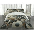 thumbnail image 2 of Ambesonne Abstract Quilted Coverlet 3 Pcs, Surreal Swirling Posh Art, Queen Size, Dark Slate Blue and Tan, 2 of 4