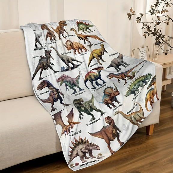 1pc Dinosaurs Species Blanket Gifts Super Soft Lightweight Flannel Blankets Throw, Suitable For Couch, Sofa, Bed, Camping, Travel All Seasons