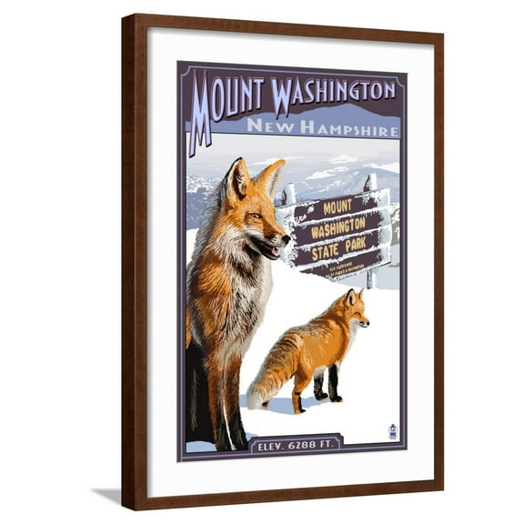Art.com Mt. Washington, New Hampshire - Fox Scene Art Print by Lantern Press, Brown Frame Wall Art, 21" x 29"