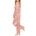 thumbnail image 5 of DuoJiaJ Women 2 Piece Pajamas Set Striped Printed Long Sleeve Button Down Shirt And Pants Sleepwear Silk Pajamas For Women Red, 5 of 5