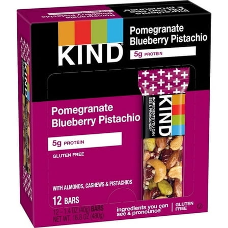 KIND Pomegranate Blueberry Pistachio Bars – 12ct, 1.4 oz Each (16.8 oz Total), 5g Protein, Gluten-Free Fruit & Nut Snack Bars
