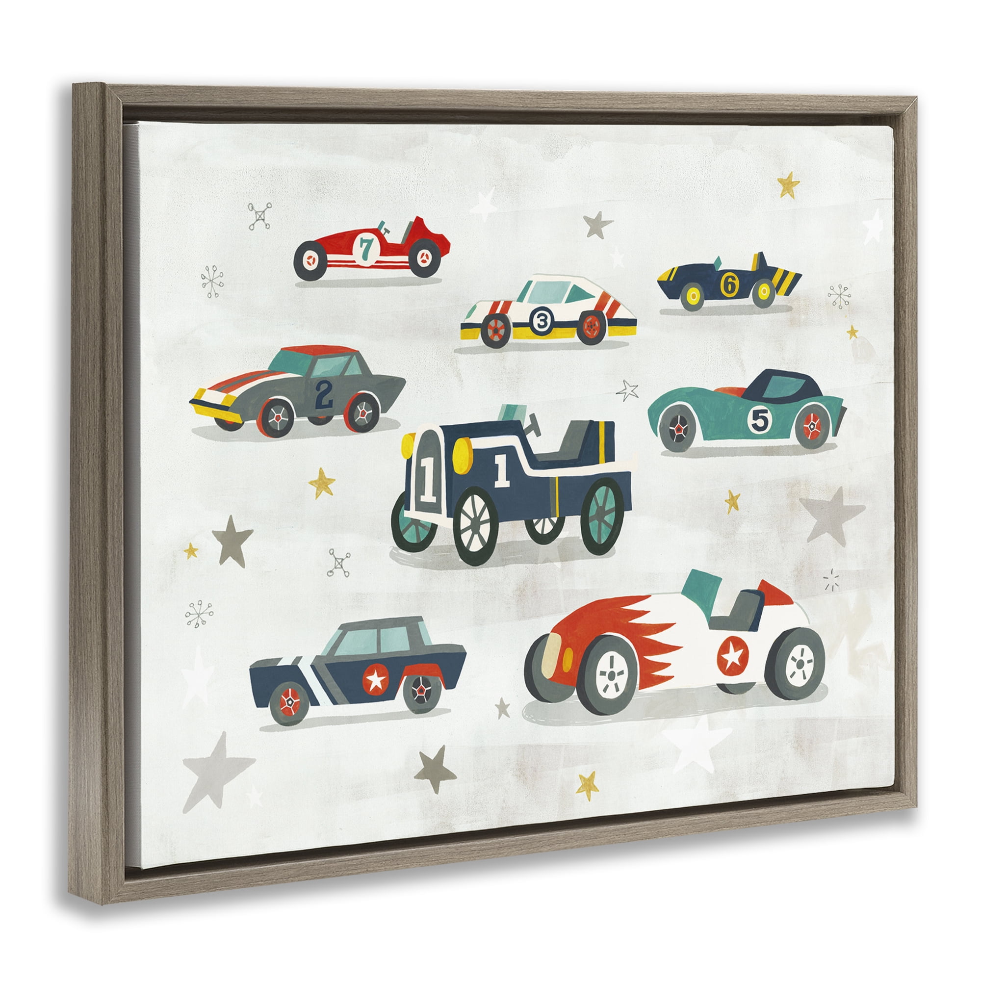 Stupell Industries Vintage Antique Race Cars Transportation Painting Brown Floater Framed Canvas Art Print Wall Art, 31 x 25