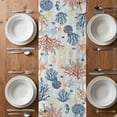 thumbnail image 4 of Table Runner 36 Inches Long for Kitchen Dining, Blue Coastal Dresser Scarf Farmhouse, Dining Table Decorations for Wedding/Parties, Summer Beach Coral Shell Starfish Seahorse 13 x 36 In, 4 of 8