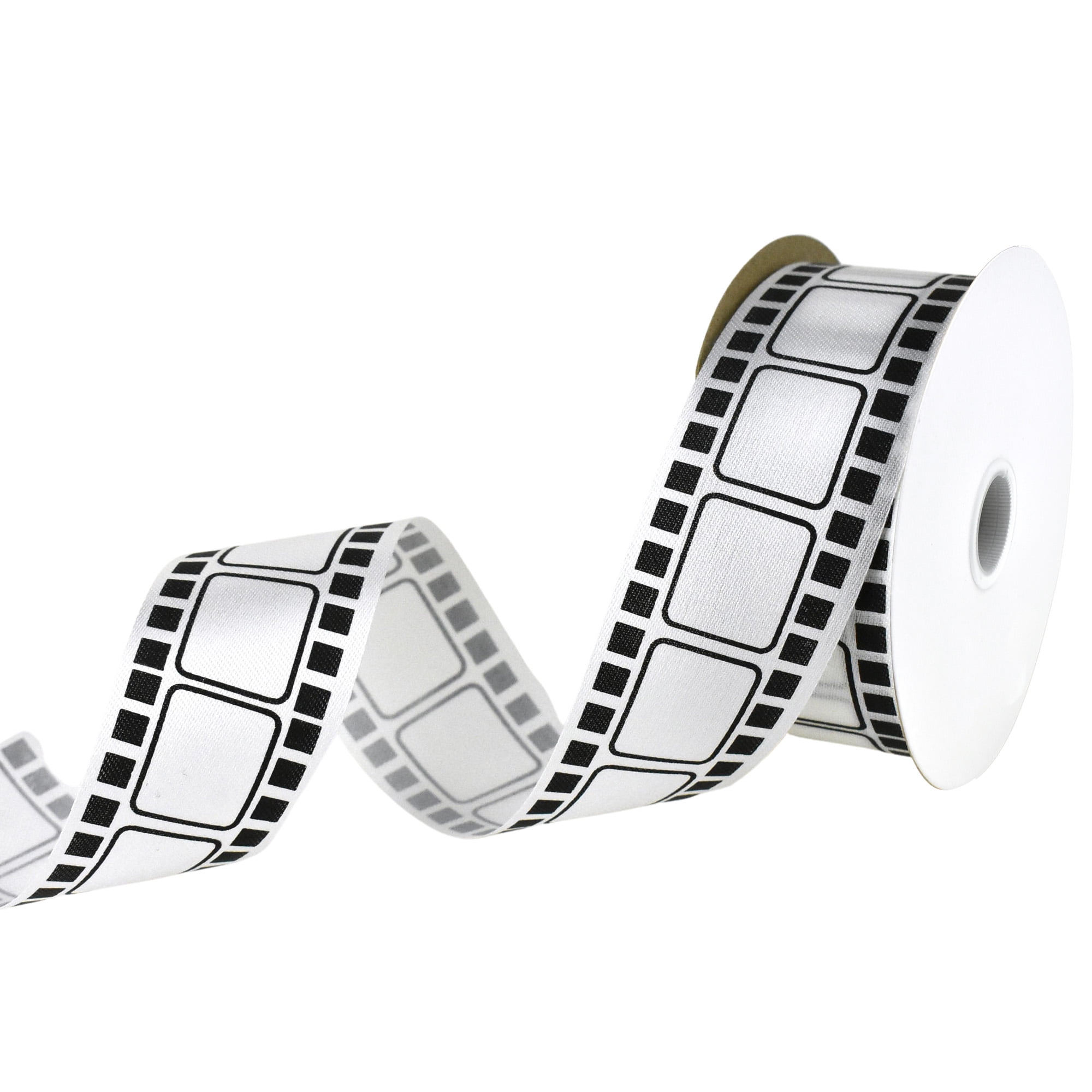 Homeford Movie Film Strip Themed Ribbon, 1-3/8-inch, 25-yard, White/Black